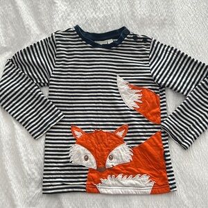 JoJo Maman Bebe Boys Fox Appliqué Striped Long Sleeve Shirt Size 5-6